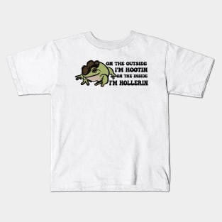 Cowboy Frog shirt, On the outside I'm hootin but on the inside I'm hollerin, Ironic meme Kids T-Shirt